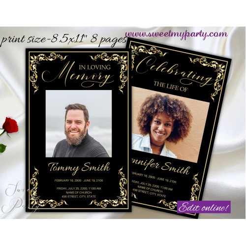 Black Gold Funeral Program, Black Gold Memorial Service Program,1-008f,(0-017)